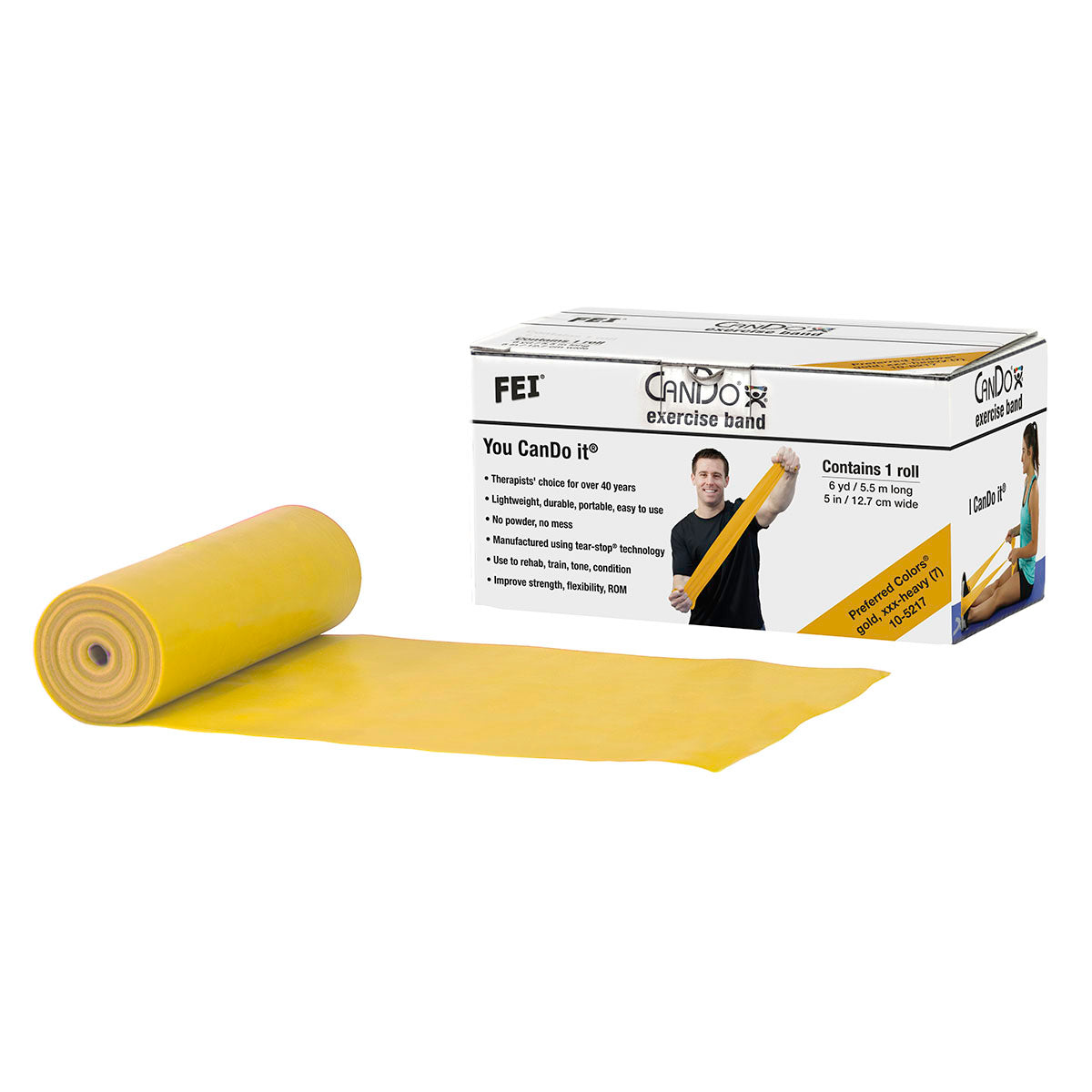 CanDo Low Powder Exercise Band - 6 yard roll - Gold - xxx-heavy