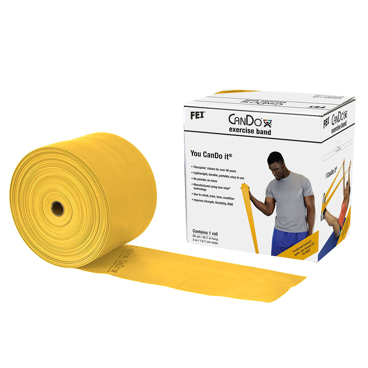 CanDo Low Powder Exercise Band - 50 yard roll - Gold - xxx-heavy