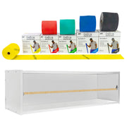 CanDo Dispens-a-Band exercise band rack, wood, 5 rolls, INCLUDING: 5 x 50 yard CanDo low powder set (yellow, red, green, blue, black)