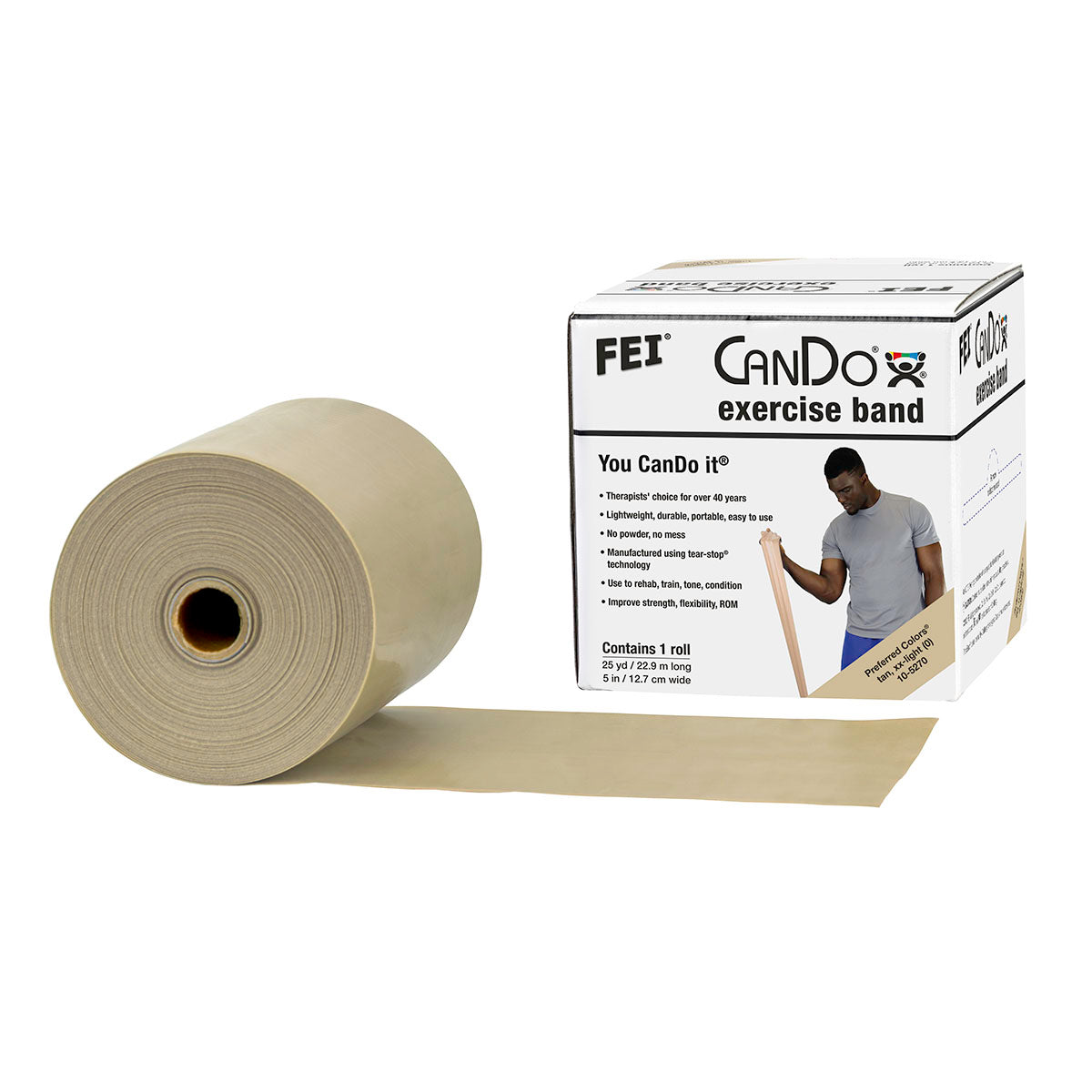 CanDo Low Powder Exercise Band - 25 yard roll - Tan - xx-light