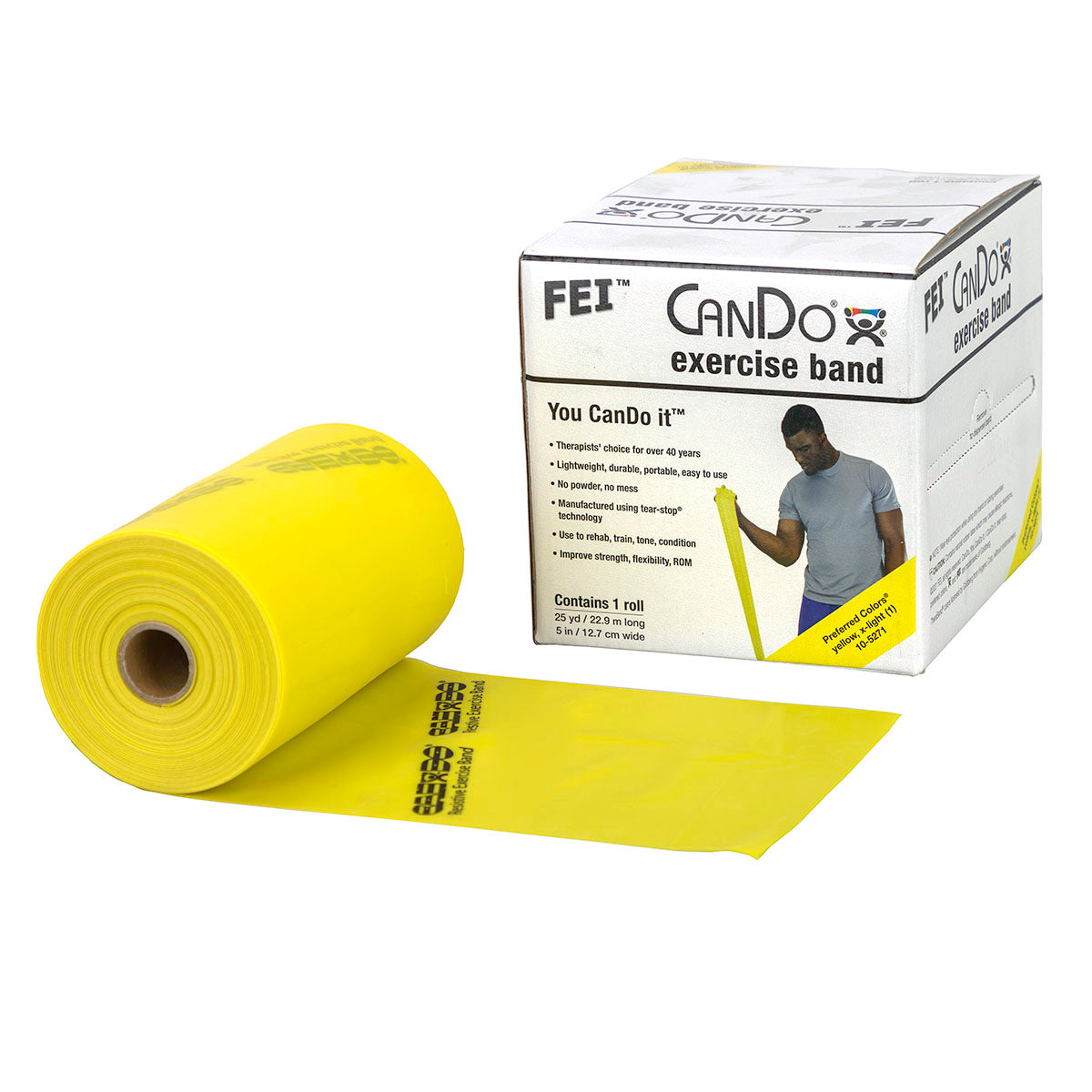 CanDo Low Powder Exercise Band - 25 yard roll - Yellow - x-light