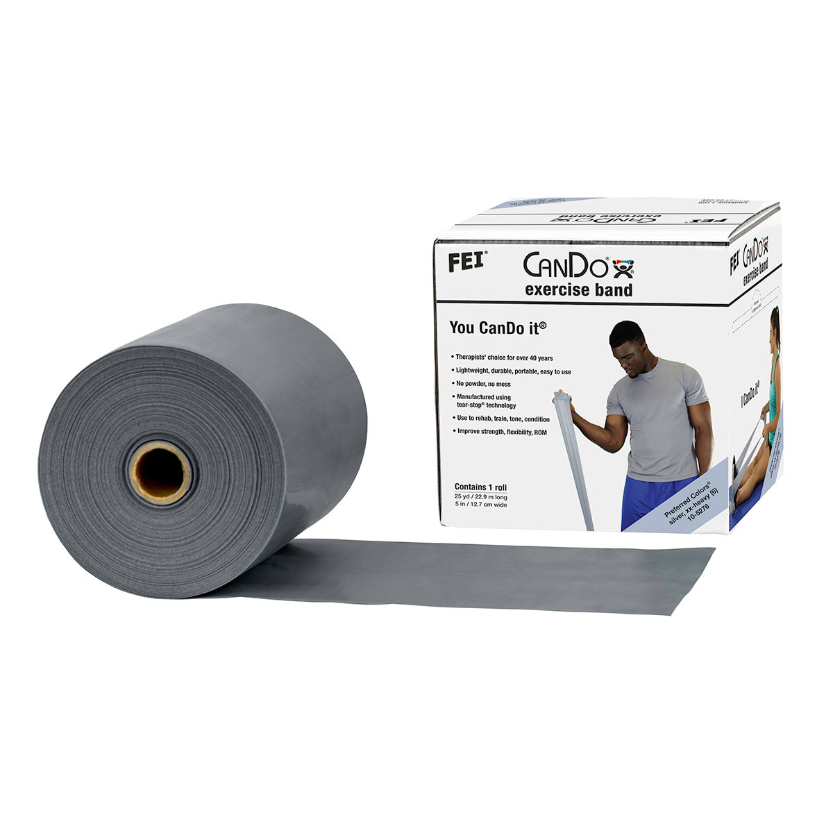 CanDo Low Powder Exercise Band - 25 yard roll - Silver - xx-heavy