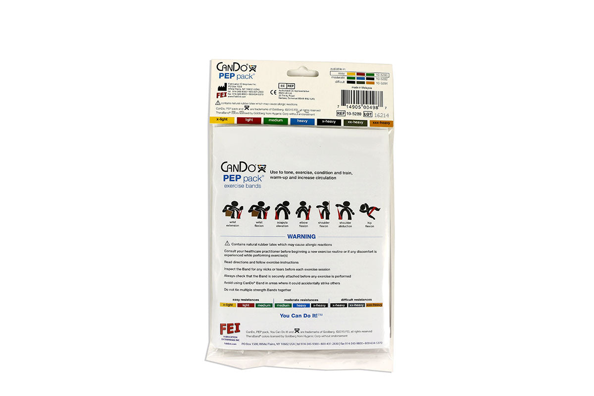 CanDo Low Powder Exercise Band Pep Pack - Easy with yellow, red and green band