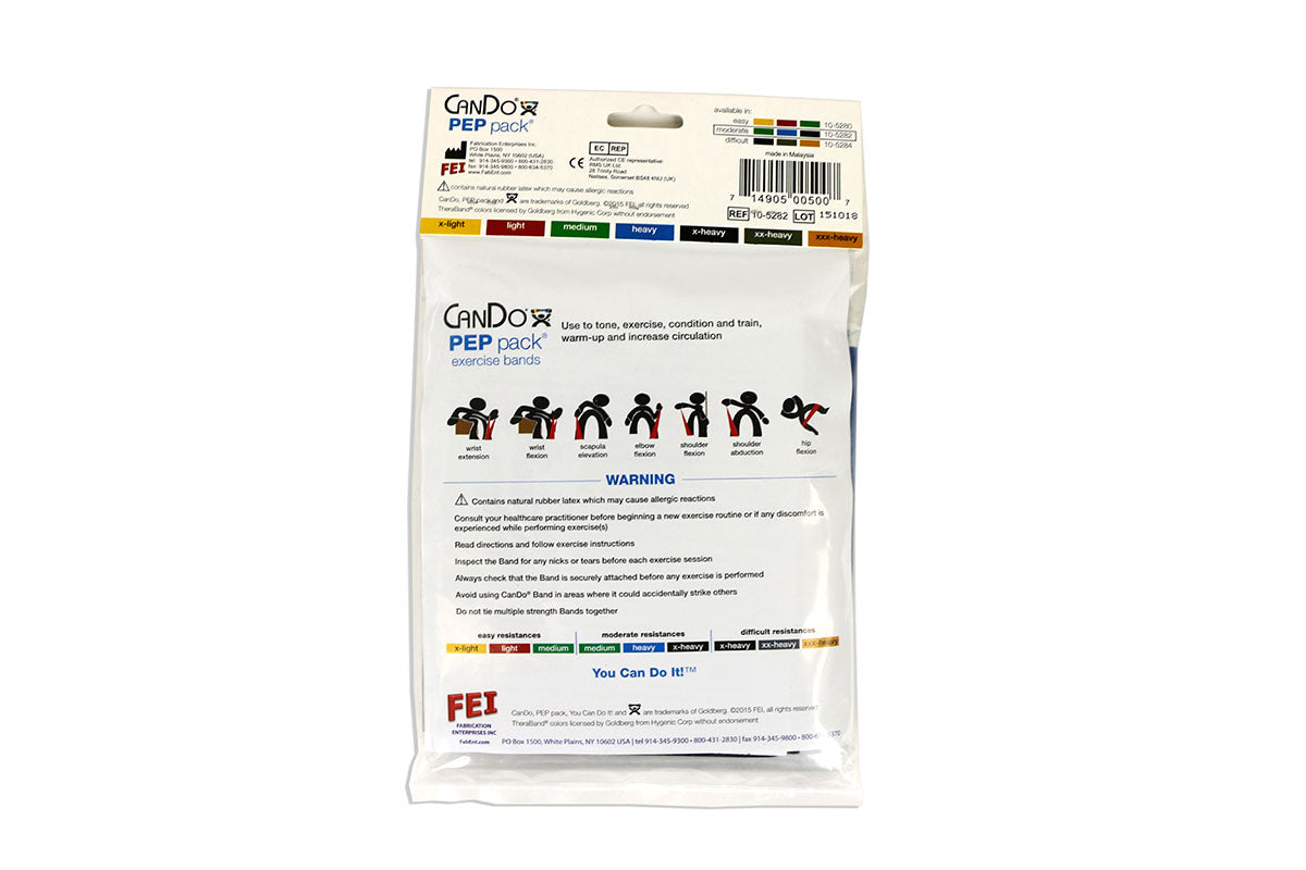 CanDo Low Powder Exercise Band Pep Pack - Moderate with green, blue and black band