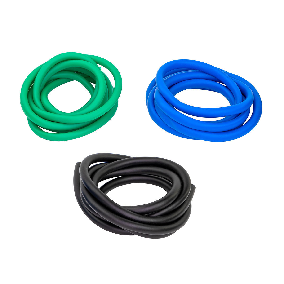 CanDo Low Powder Exercise Tubing Pep Pack - Moderate with Green, Blue, and Black tubing