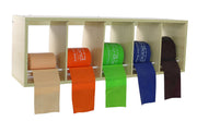 CanDo exercise band rack, plastic, 5 rolls, INCLUDING: Val-u-Band - Low Powder - 5 x 50 yard rolls (peach, orange, lime, blueberry, plum)