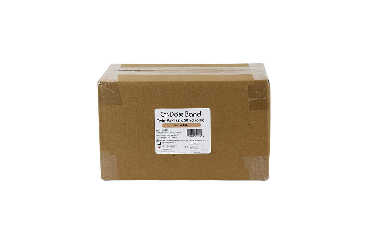 CanDo Low Powder Exercise Band - Twin-Pak - 100 yard (2 x 50 yard rolls) - Tan - xx-light