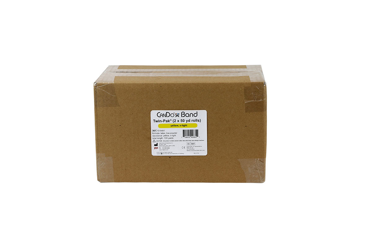 CanDo Low Powder Exercise Band - Twin-Pak - 100 yard (2 x 50 yard rolls) - Yellow - x-light