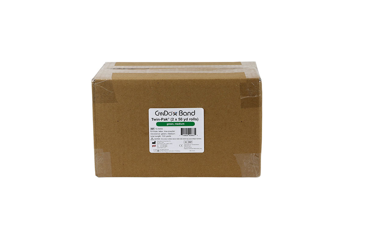 CanDo Low Powder Exercise Band - Twin-Pak - 100 yard (2 x 50 yard rolls) - Green - medium