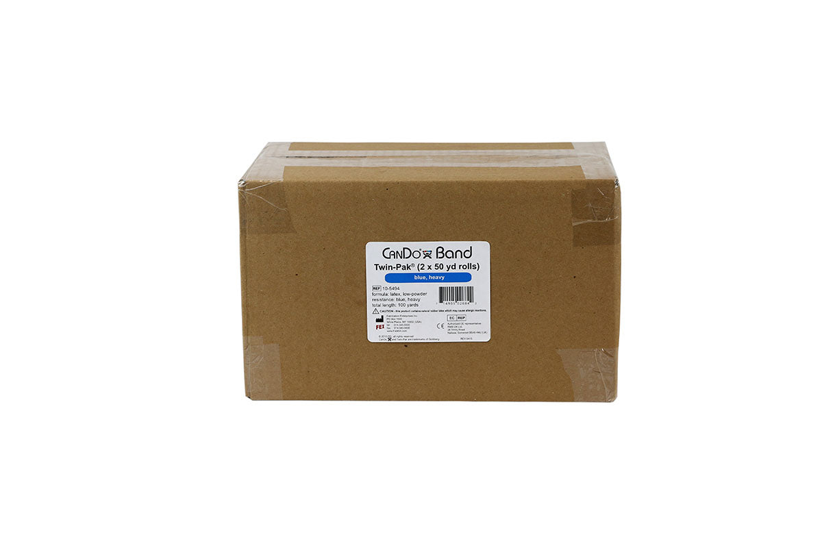 CanDo Low Powder Exercise Band - Twin-Pak - 100 yard (2 x 50 yard rolls) - Blue - heavy