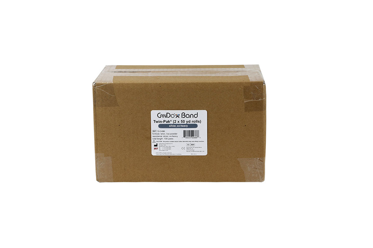 CanDo Low Powder Exercise Band - Twin-Pak - 100 yard (2 x 50 yard rolls) - Silver - xx-heavy