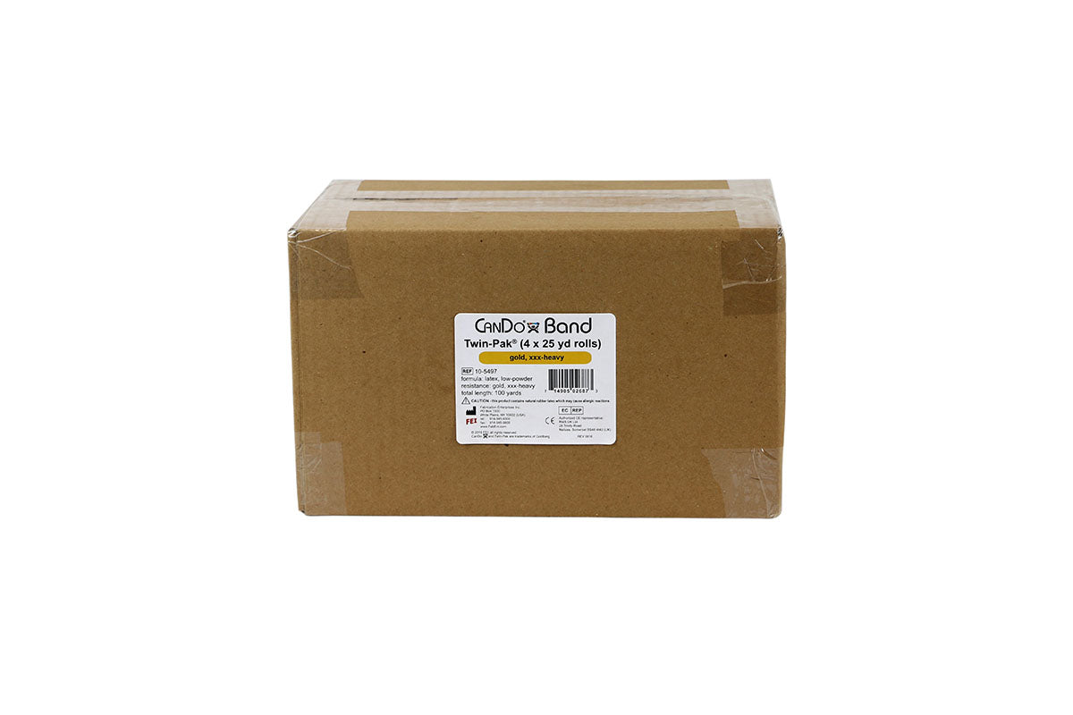 CanDo Low Powder Exercise Band - Twin-Pak - 100 yard (2 x 50 yard rolls) - Gold - xxx-heavy