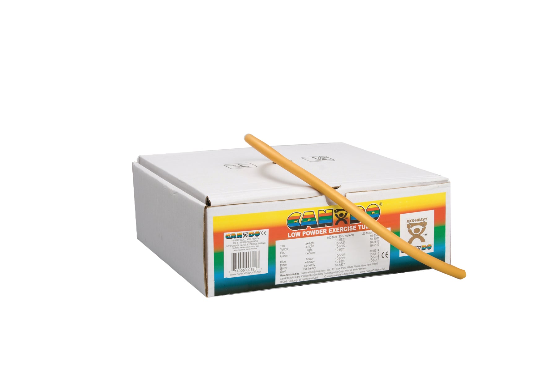 CanDo Low Powder Exercise Tubing - 100' dispenser roll - Gold - xxx-heavy