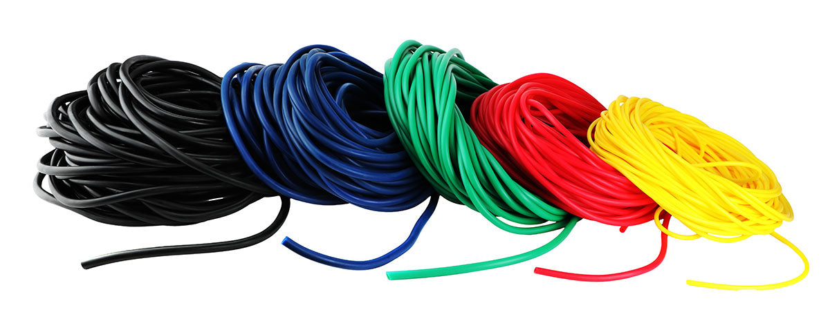 CanDo Low Powder Exercise Tubing - 100' dispenser rolls, 5-piece set (1 each: yellow, red, green, blue, black)