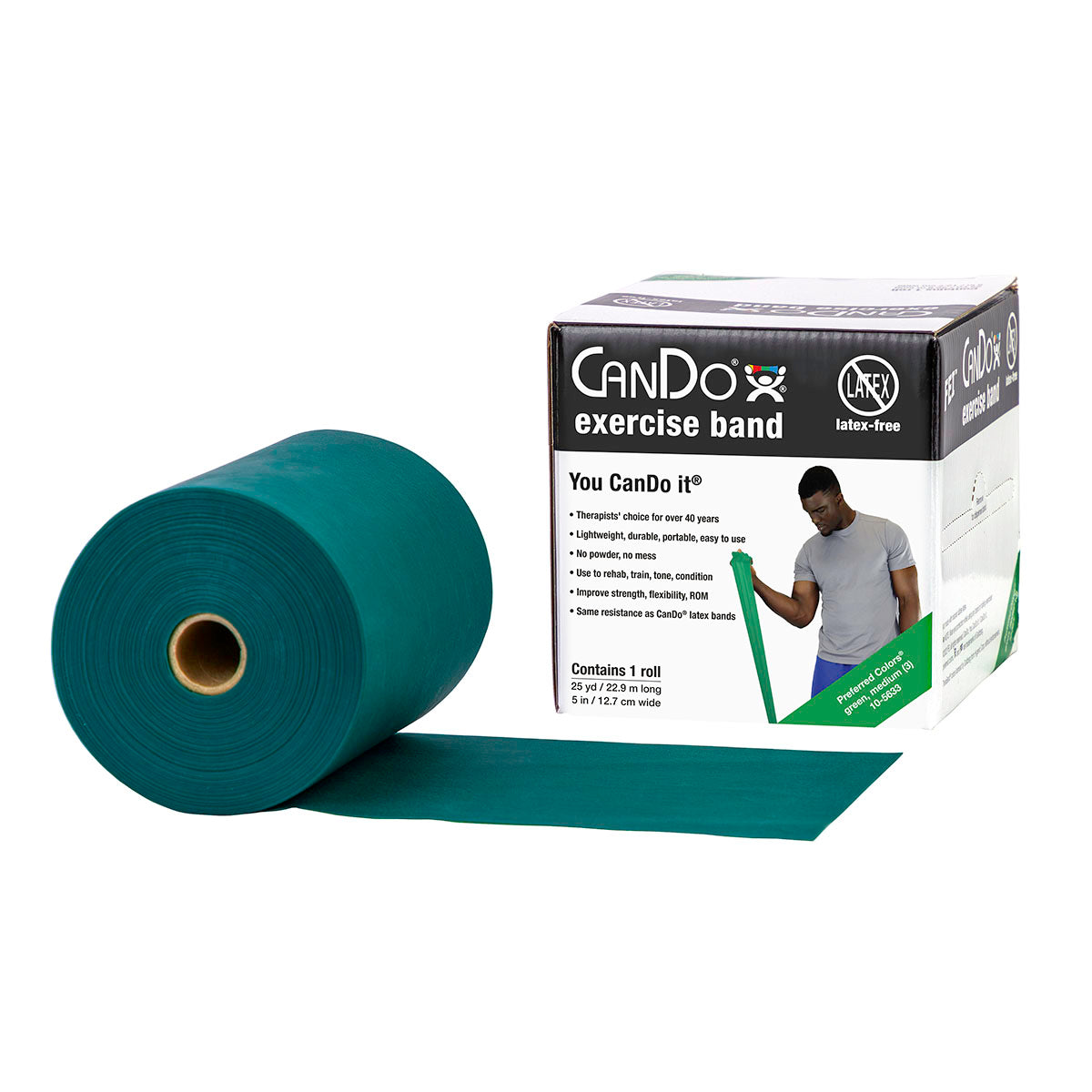 CanDo Latex Free Exercise Band - 25 yard roll - Green - medium