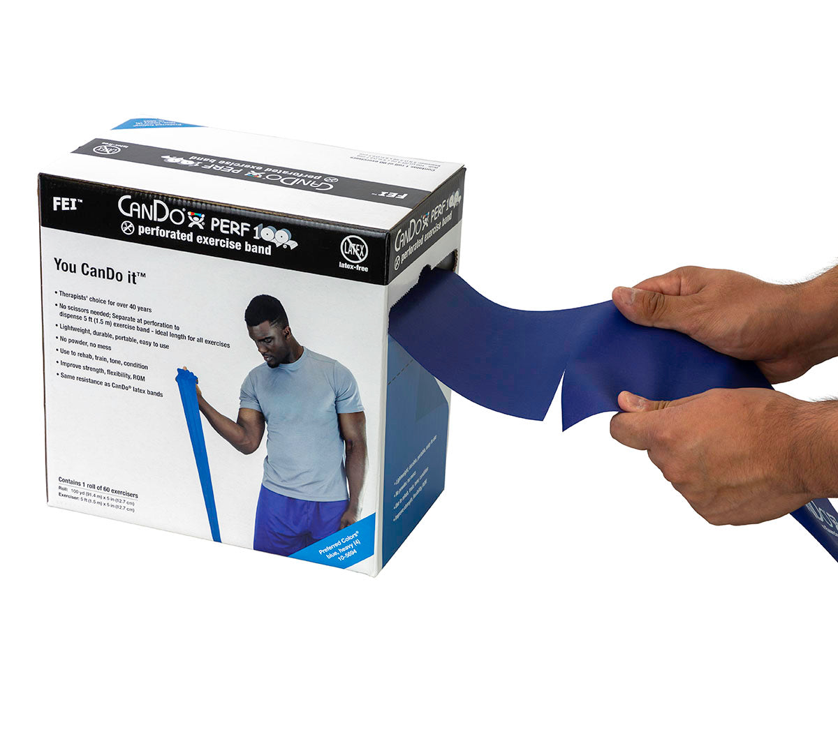 CanDo Latex Free Exercise Band - 100 yard Perf 100 roll - Blue - heavy