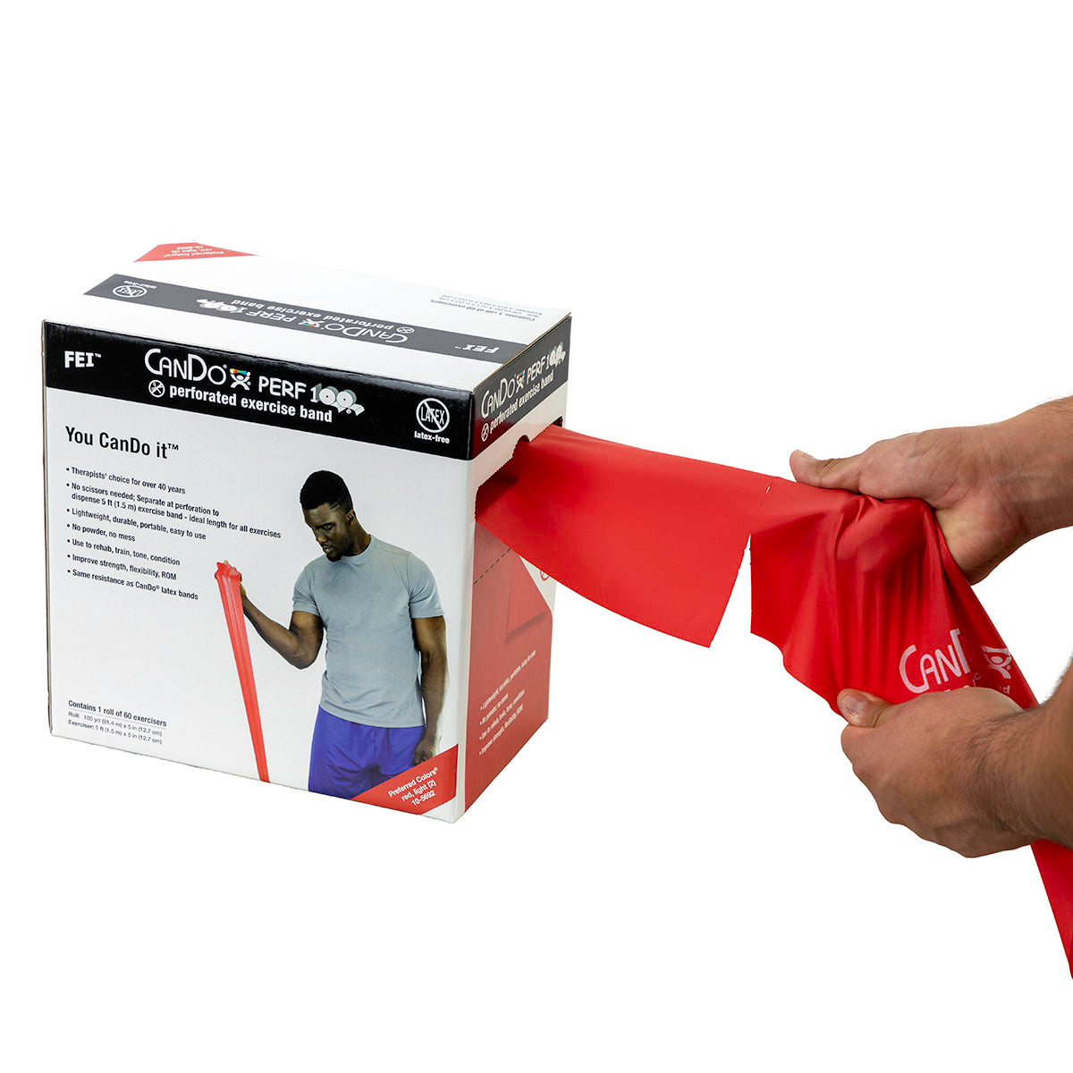 CanDo Latex Free Exercise Band - 100 yard Perf 100 rolls, 5-piece set (1 each: yellow, red, green, blue, black)