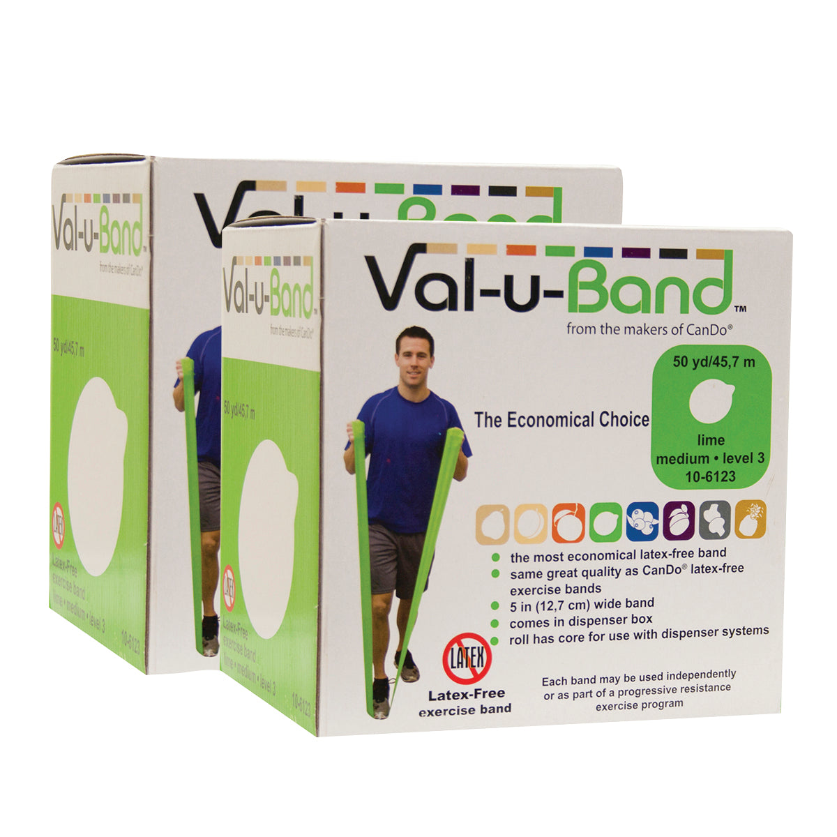 Val-u-Band Resistance Bands, Dispenser Roll, 100 Yds. (2 x 50 Yds.), Lime-Level 3/7, Latex-Free