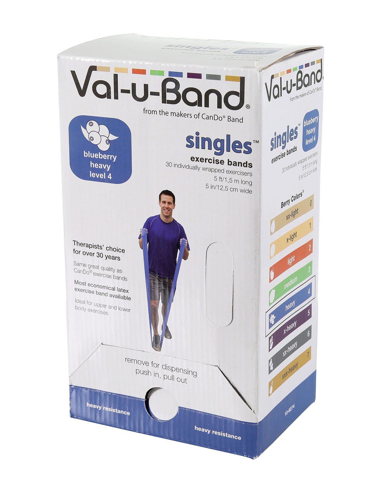 Val-u-Band Resistance Bands, Pre-Cut Strip, 5', Blueberry-Level 4/7, Case of 30, Contains Latex
