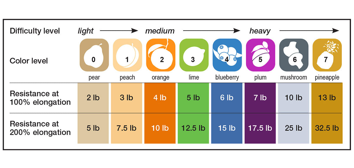 Val-u-Band Resistance Bands, Pre-Cut Strip, 5', 5 Cases of 30 Units Each, Peach, Orange, Lime, Blueberry, Plum, Contains Latex