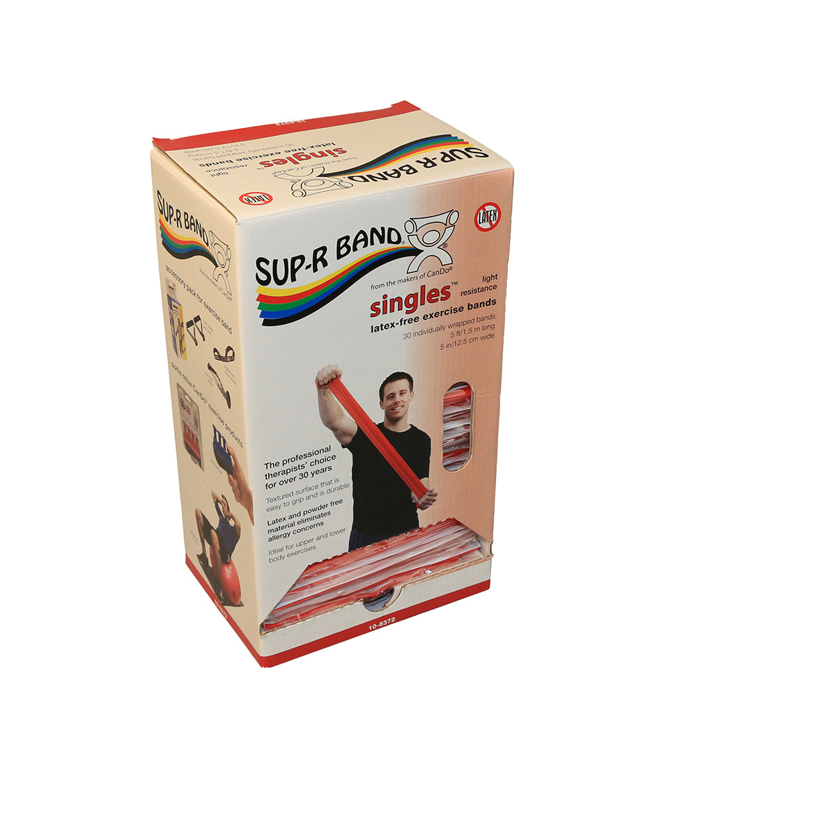 Sup-R band, latex-free, 5-foot Singles, 30 piece dispenser, red