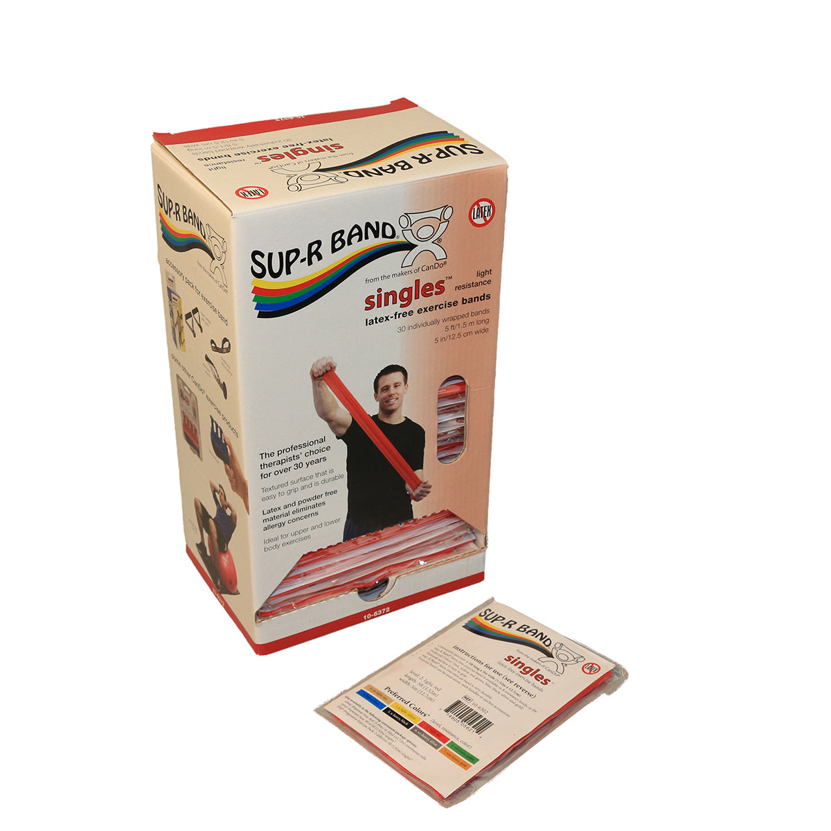 Sup-R band, latex-free, 5-foot Singles, 30 piece dispenser, red