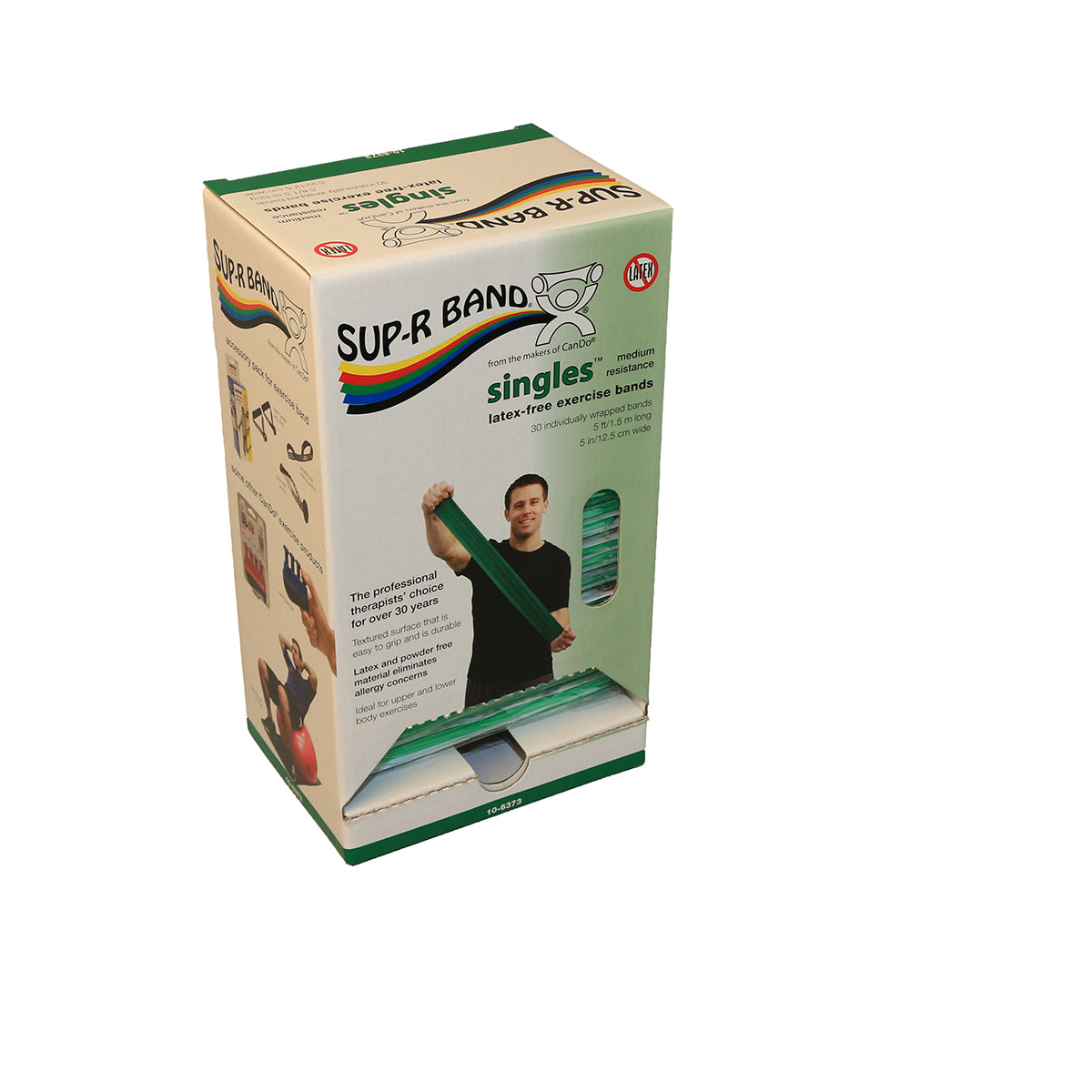 Sup-R band, latex-free, 5-foot Singles, 30 piece dispenser, green