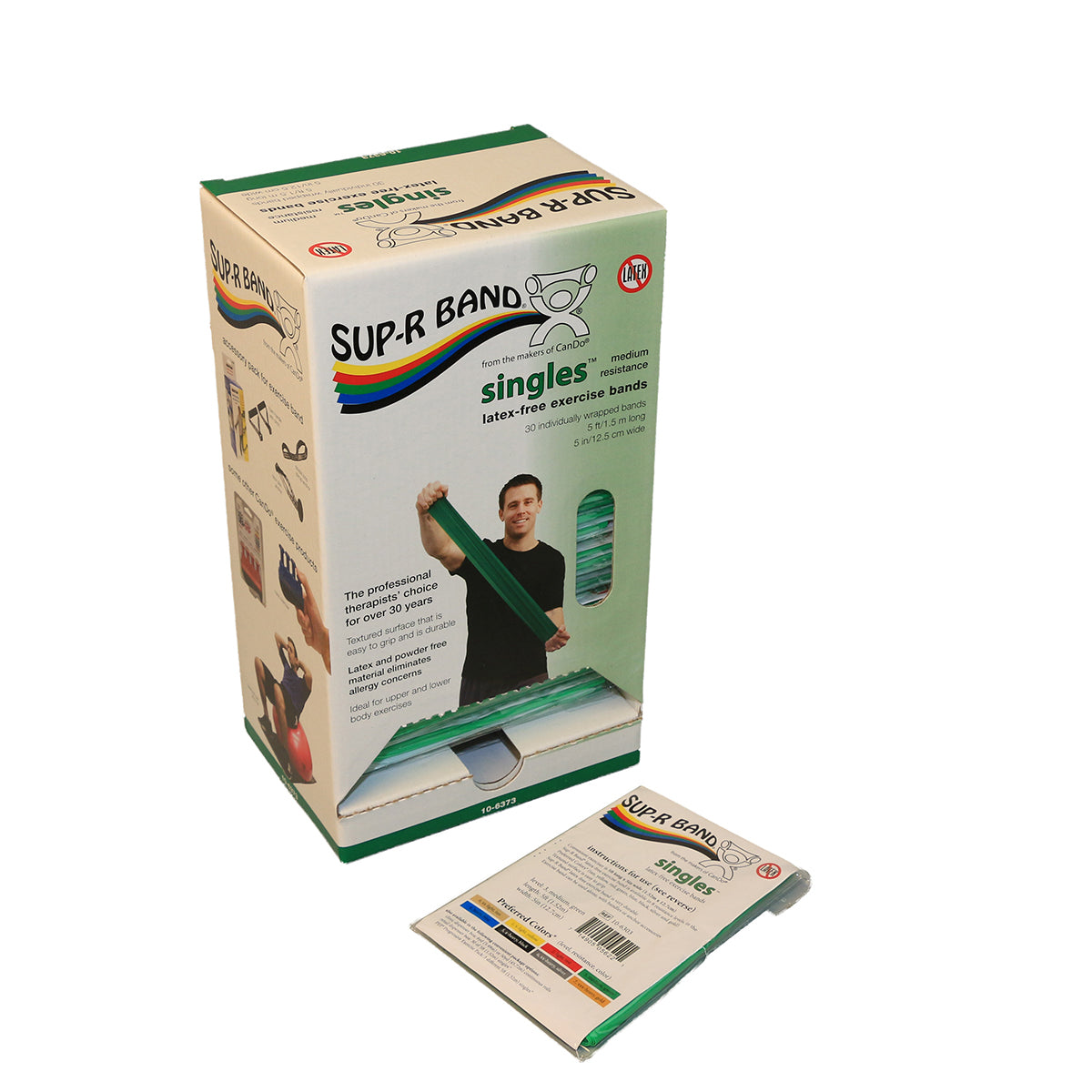 Sup-R band, latex-free, 5-foot Singles, 30 piece dispenser, green