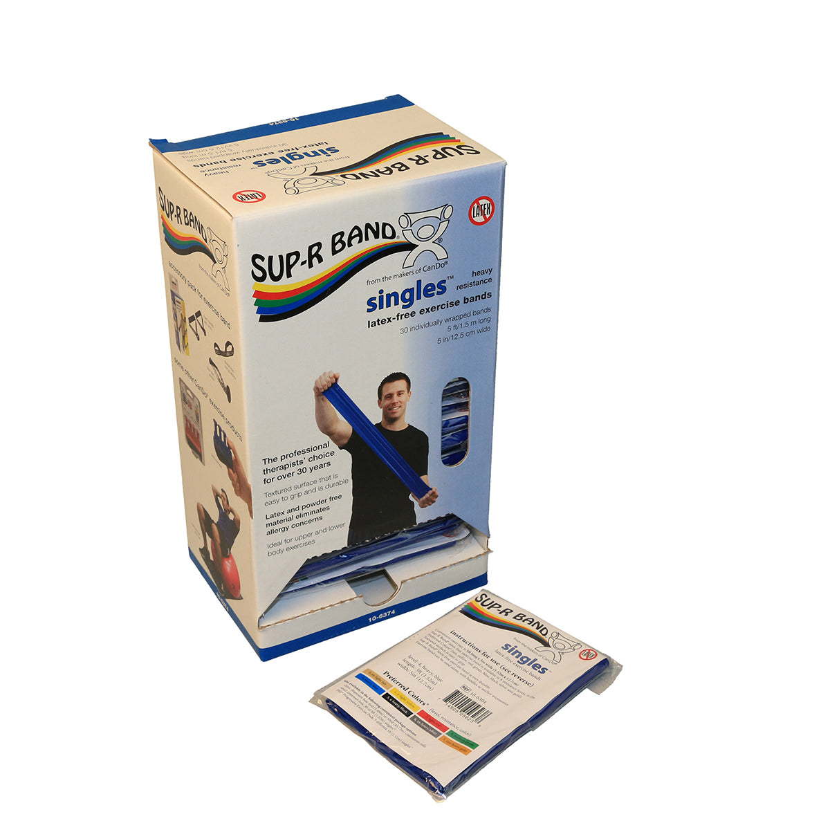 Sup-R band, latex-free, 5-foot Singles, 30 piece dispenser, blue