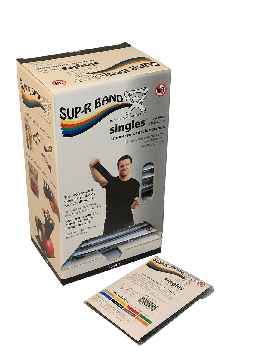 Sup-R band, latex-free, 5-foot Singles, 30 piece dispenser, black