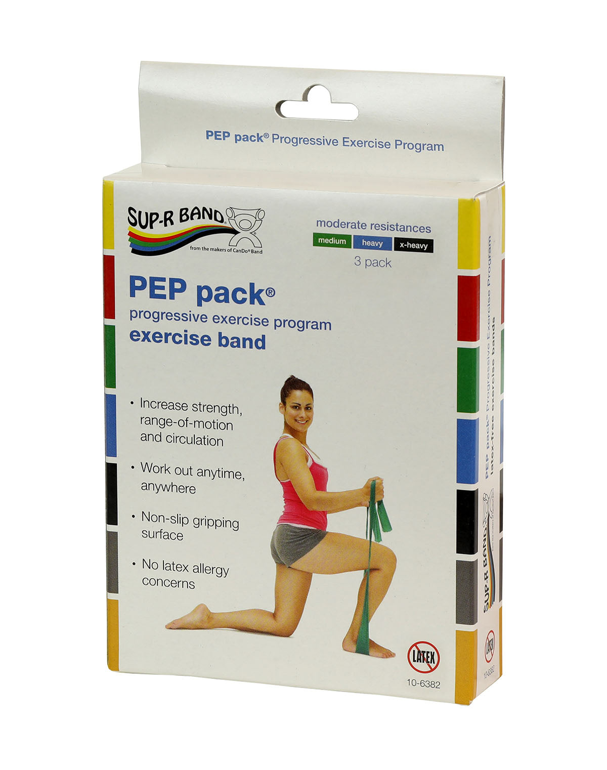 Sup-R Band Latex Free Exercise Band - PEP pack, 3-piece set (1 each: green, blue, black)