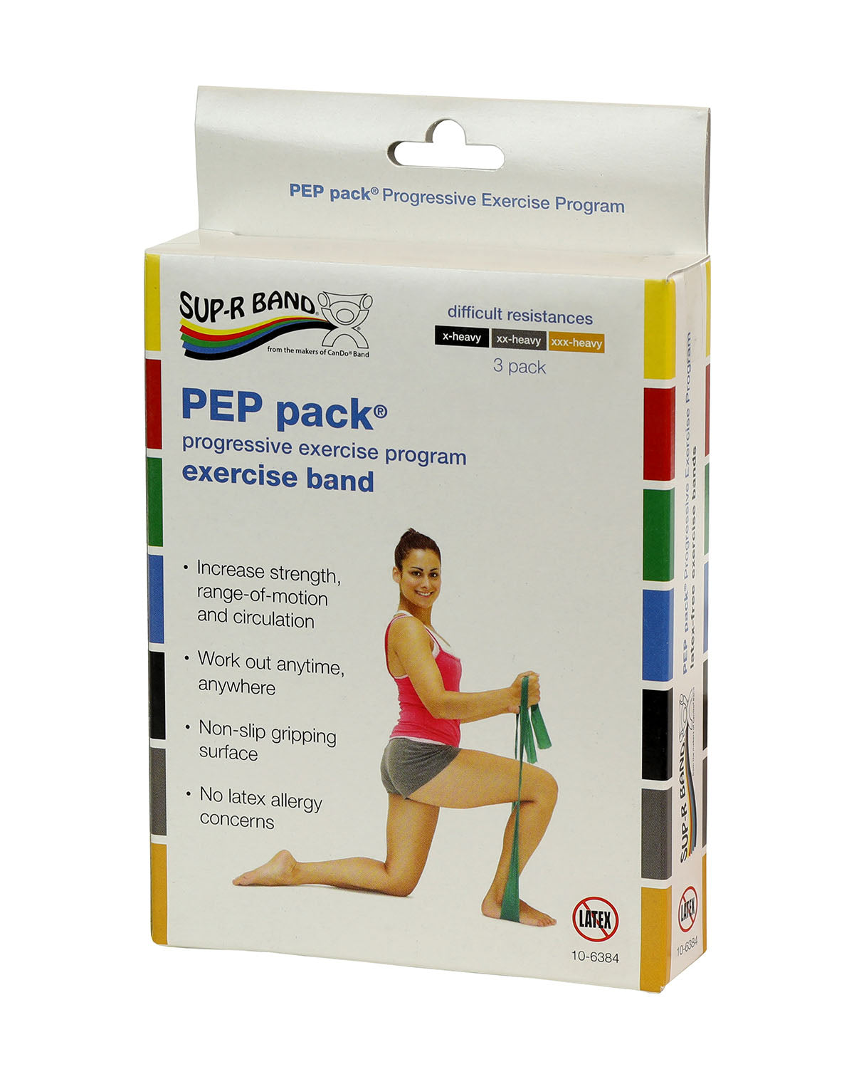 Sup-R Band Latex Free Exercise Band - PEP pack, 3-piece set (1 each: black, silver, gold)