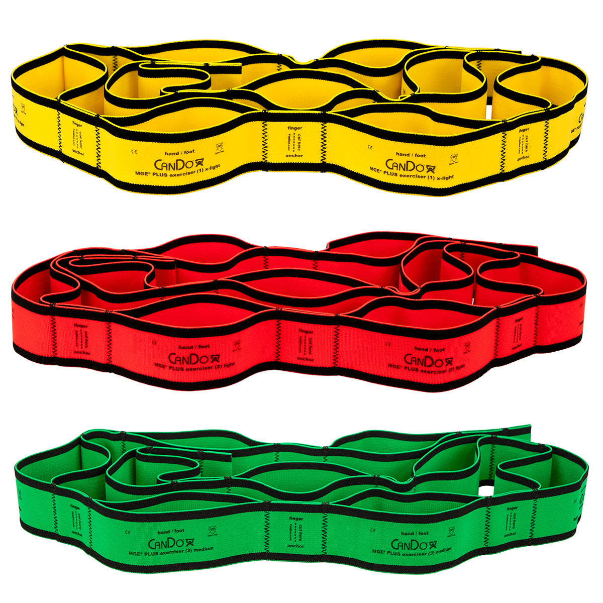 CanDo MGE Plus PEP Pack, 6 Foot Exerciser, 9 Loops, Easy (1 ea: Yellow, Red, Green)