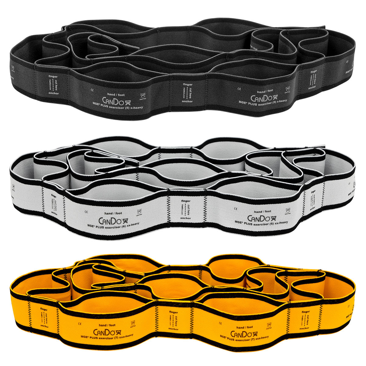 CanDo MGE Plus PEP Pack, 6 Foot Exerciser, 9 Loops, Challenging (1 ea:Black, Silver, Gold)