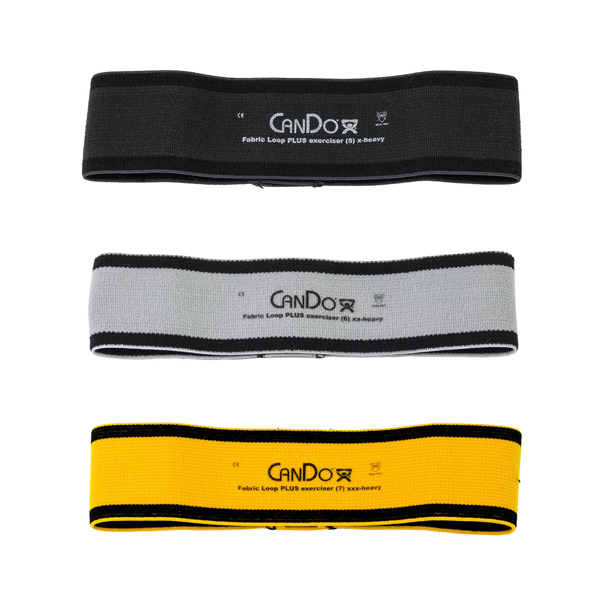 CanDo Fabric Loop Plus, 8" Long Single Loop Set of 3, Black, Silver, Gold
