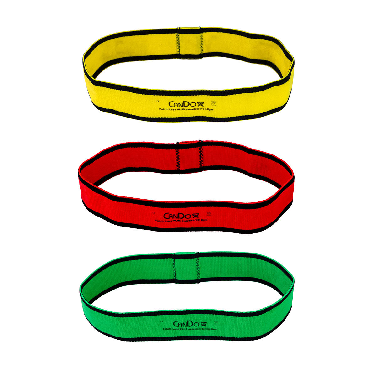CanDo Fabric Loop Plus, 12" Long Single Loop Set of 3, Yellow, Red, Green