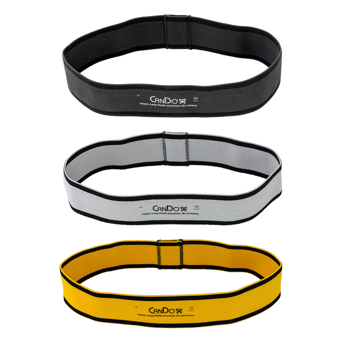 CanDo Fabric Loop Plus, 12" Long Single Loop Set of 3, Black, Silver, Gold