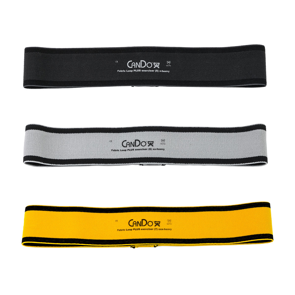 CanDo Fabric Loop Plus, 12" Long Single Loop Set of 3, Black, Silver, Gold