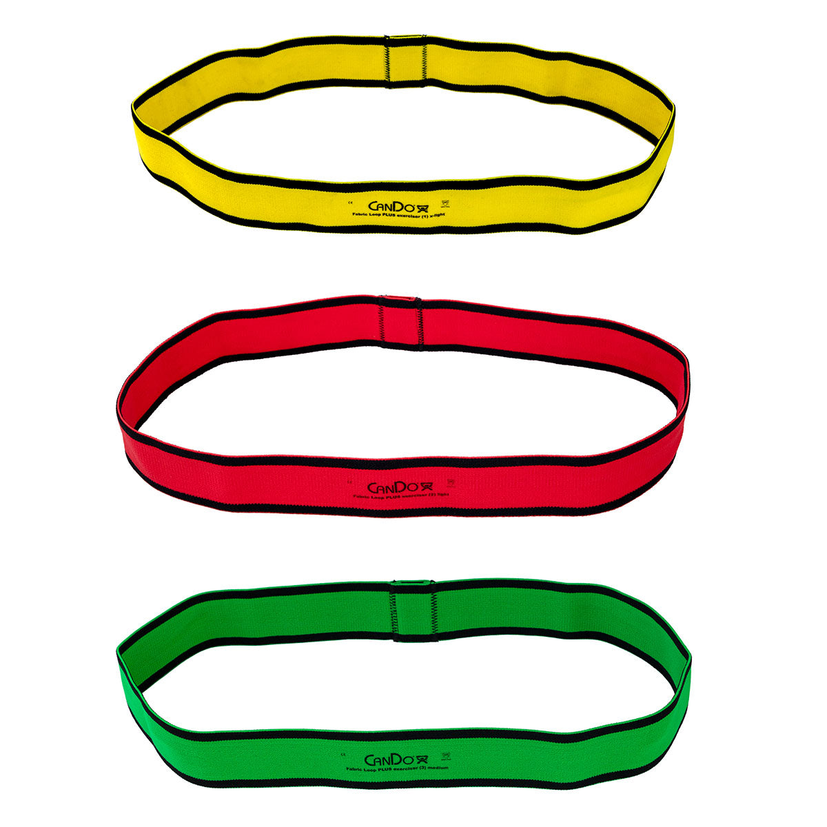CanDo Fabric Loop Plus, 18" Long Single Loop Set of 3, Yellow, Red, Green