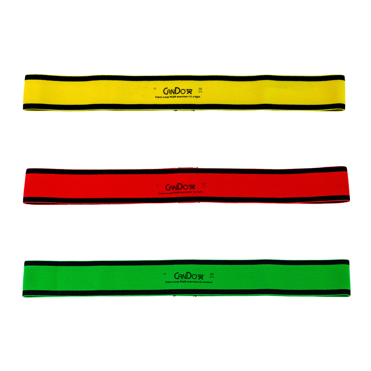 CanDo Fabric Loop Plus, 18" Long Single Loop Set of 3, Yellow, Red, Green