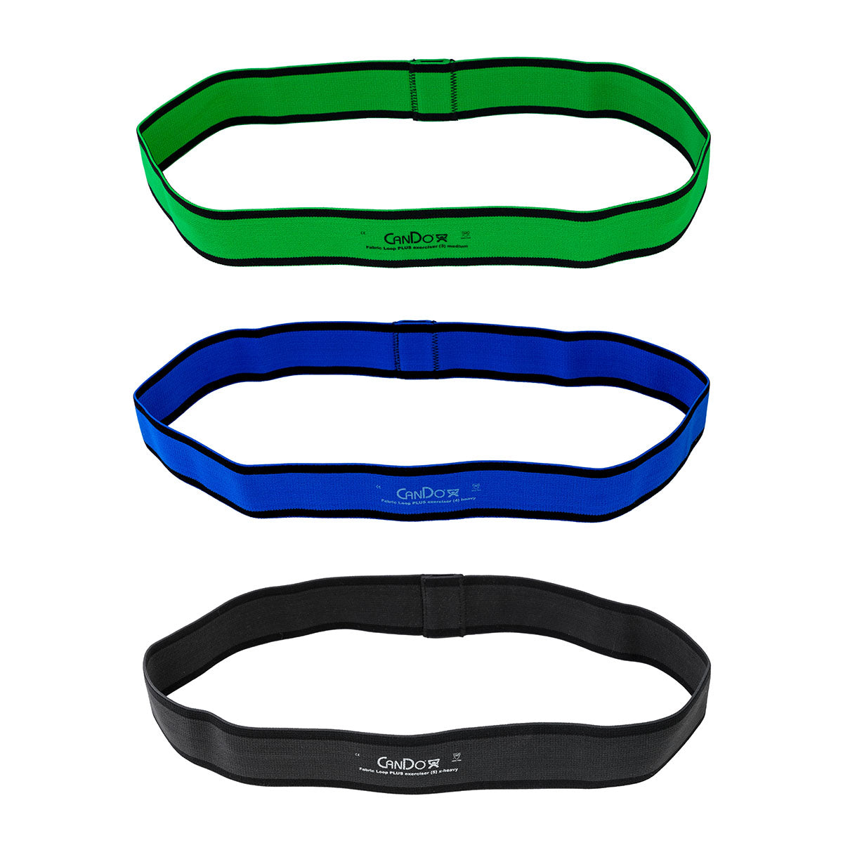 CanDo Fabric Loop Plus, 18" Long Single Loop Set of 3, Green, Blue, Black