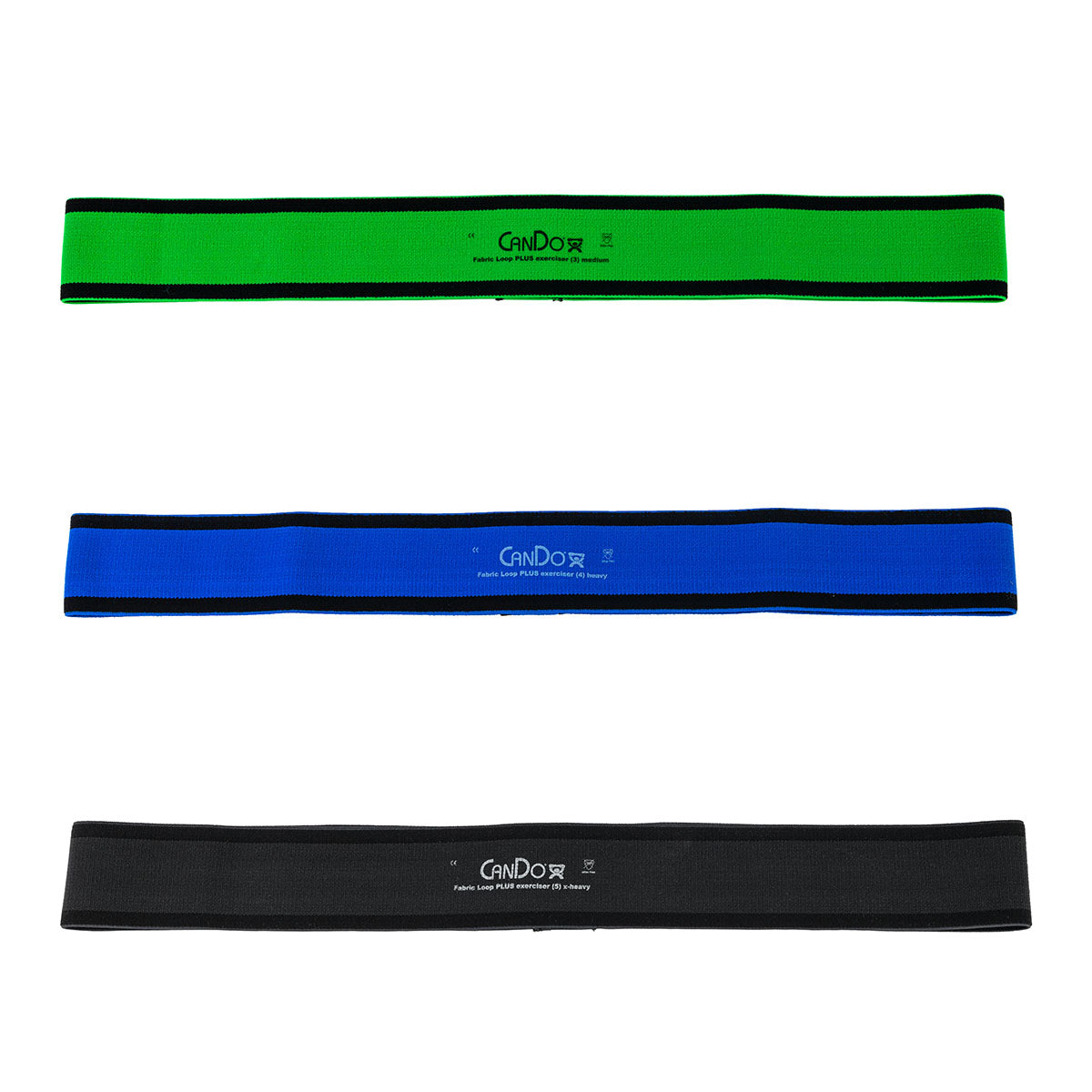CanDo Fabric Loop Plus, 18" Long Single Loop Set of 3, Green, Blue, Black