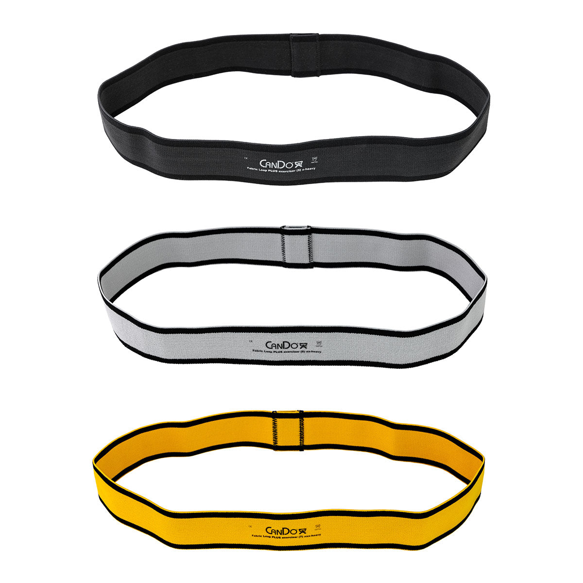 CanDo Fabric Loop Plus, 18" Long Single Loop Set of 3, Black, Silver, Gold