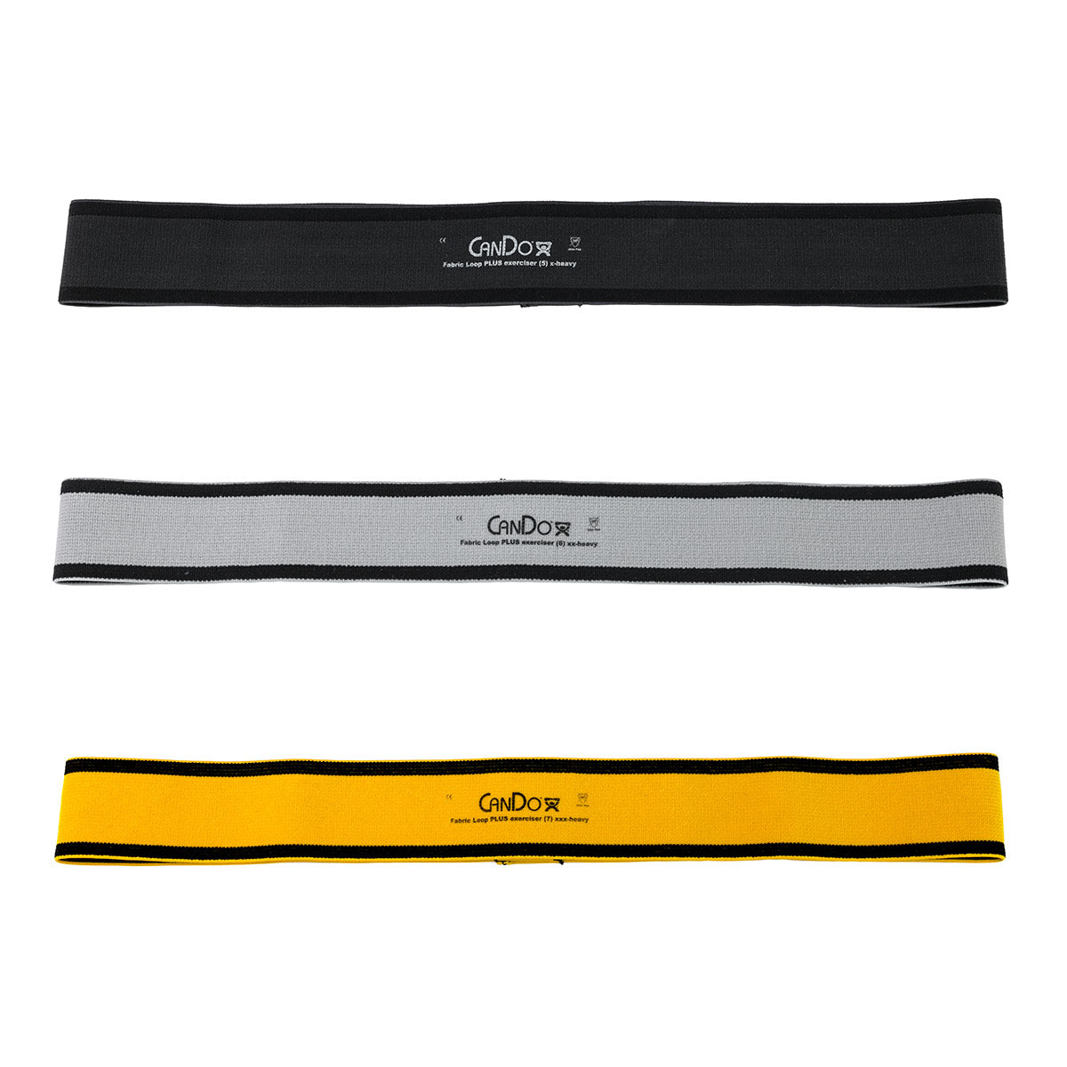 CanDo Fabric Loop Plus, 18" Long Single Loop Set of 3, Black, Silver, Gold