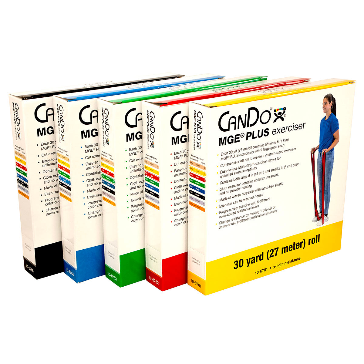 CanDo Multi-Grip Exerciser Plus, 30 Yard Roll, Set of 5 (1 ea: Yellow - Black)