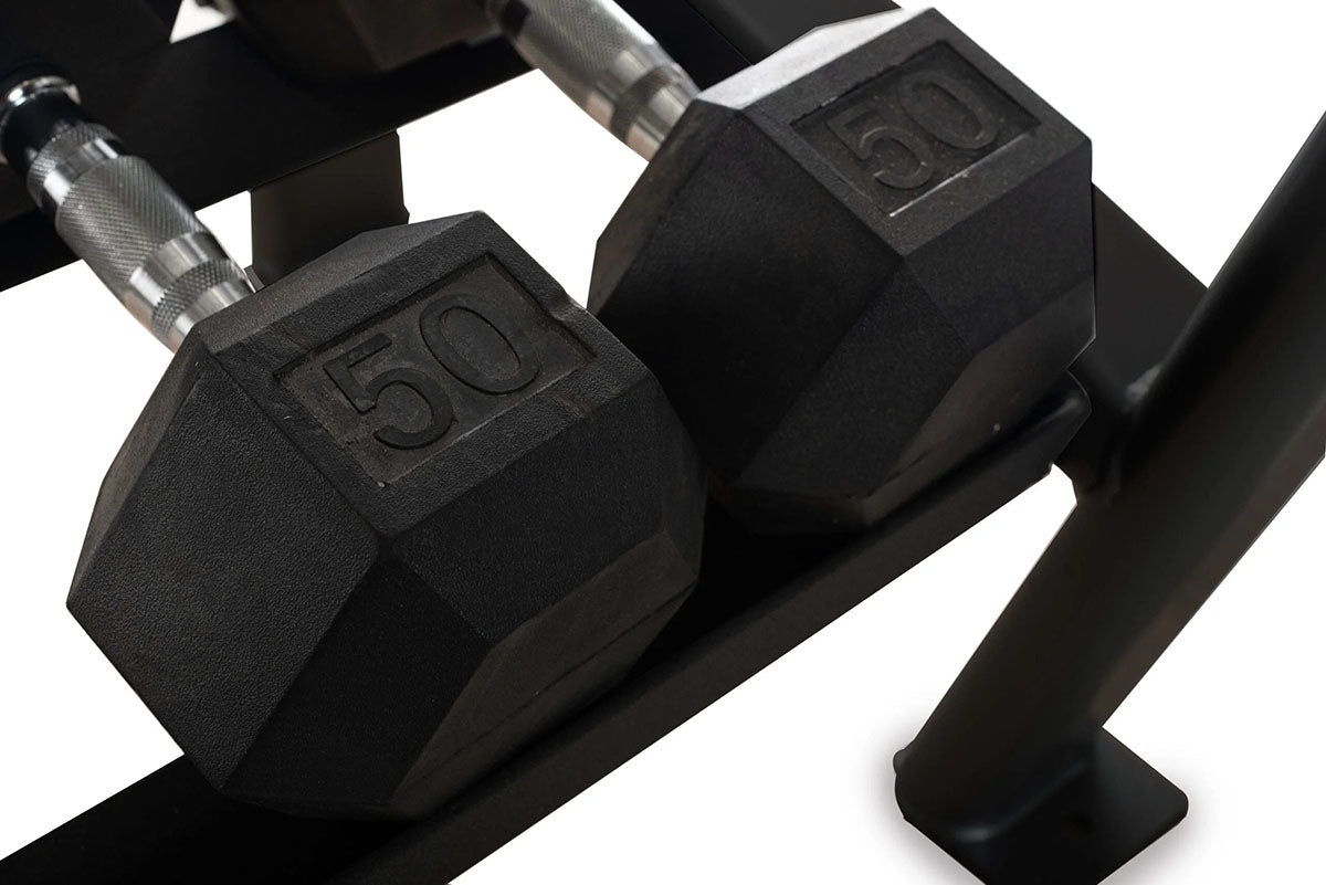 Inflight Fitness, Deluxe 2-Tier Dumbbell Rack, 10 Pair Rubber Hexagon Dumbbell Set
