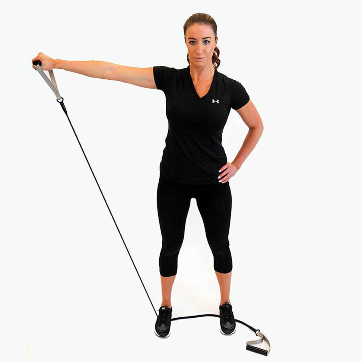 StrechCordz Basic Exerciser with Handles, 4-foot resistance tube, Silver (X-Light -Light Resistance 3-8 lbs)