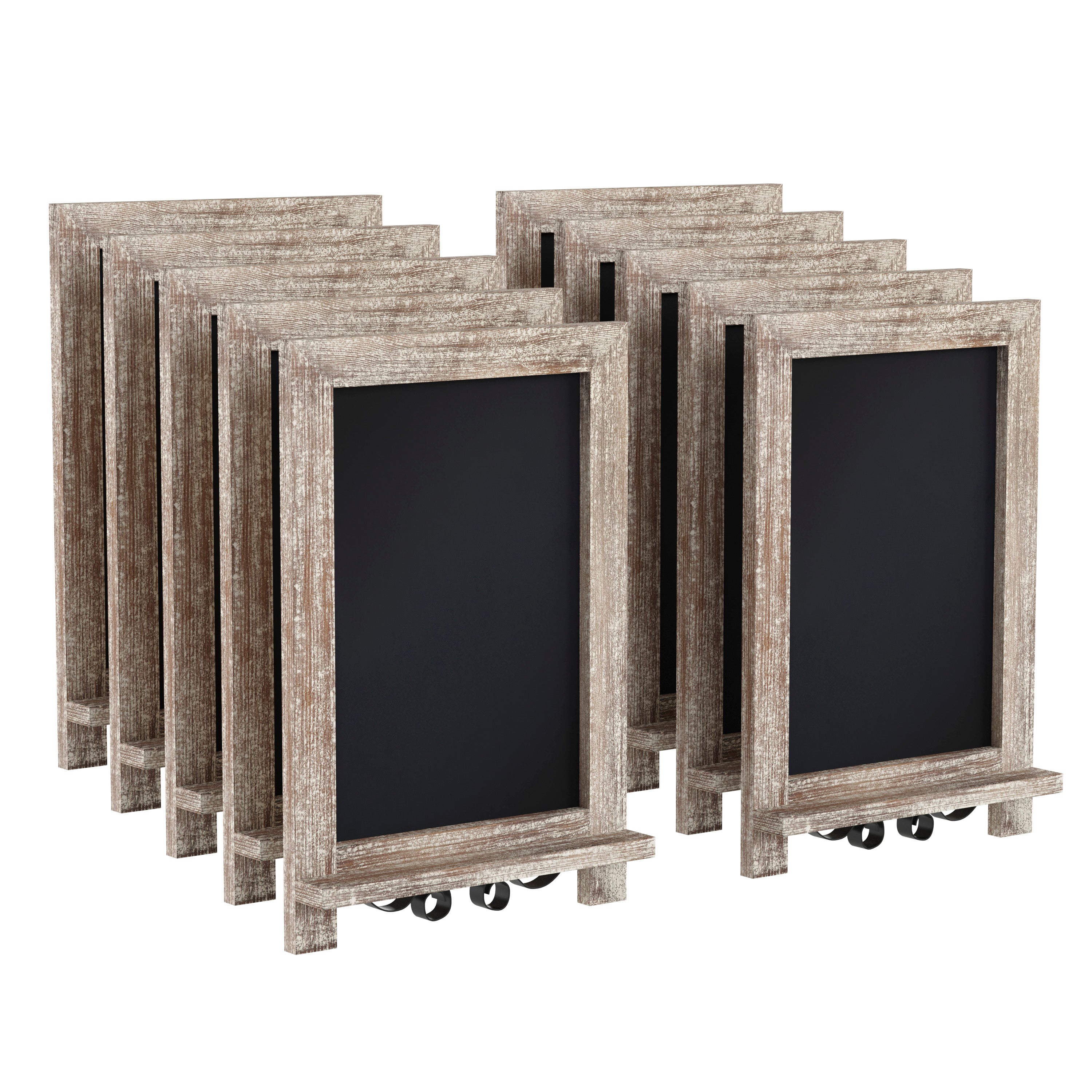 Canterbury 9.5" x 14" Weathered Tabletop Magnetic Chalkboards with Metal Scrolled Legs, Hanging Wall Chalkboards, Countertop Memo Boards, Set of 10