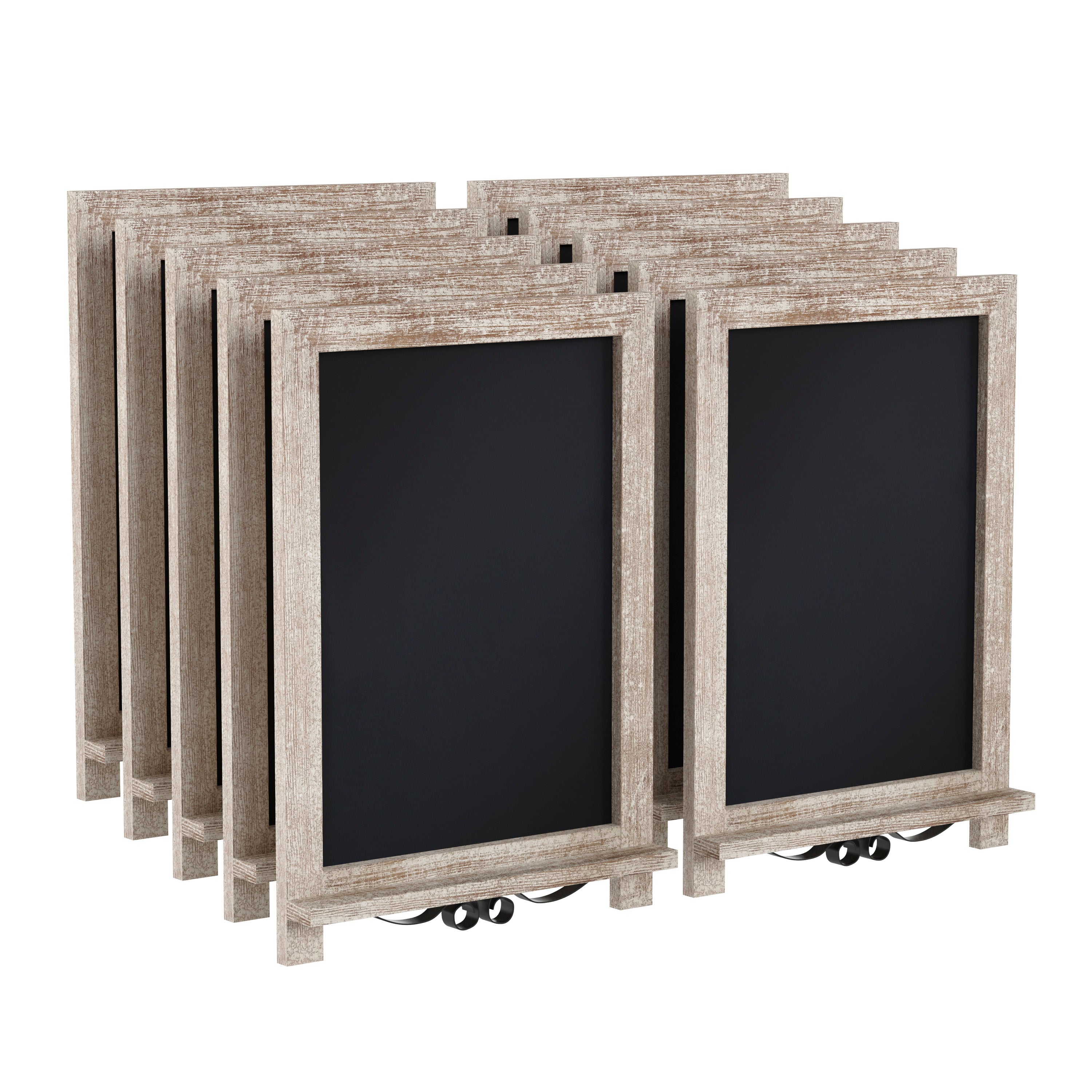 Canterbury 12" x 17" Weathered Tabletop Magnetic Chalkboards with Metal Scrolled Legs, Hanging Wall Chalkboards, Countertop Memo Boards, Set of 10
