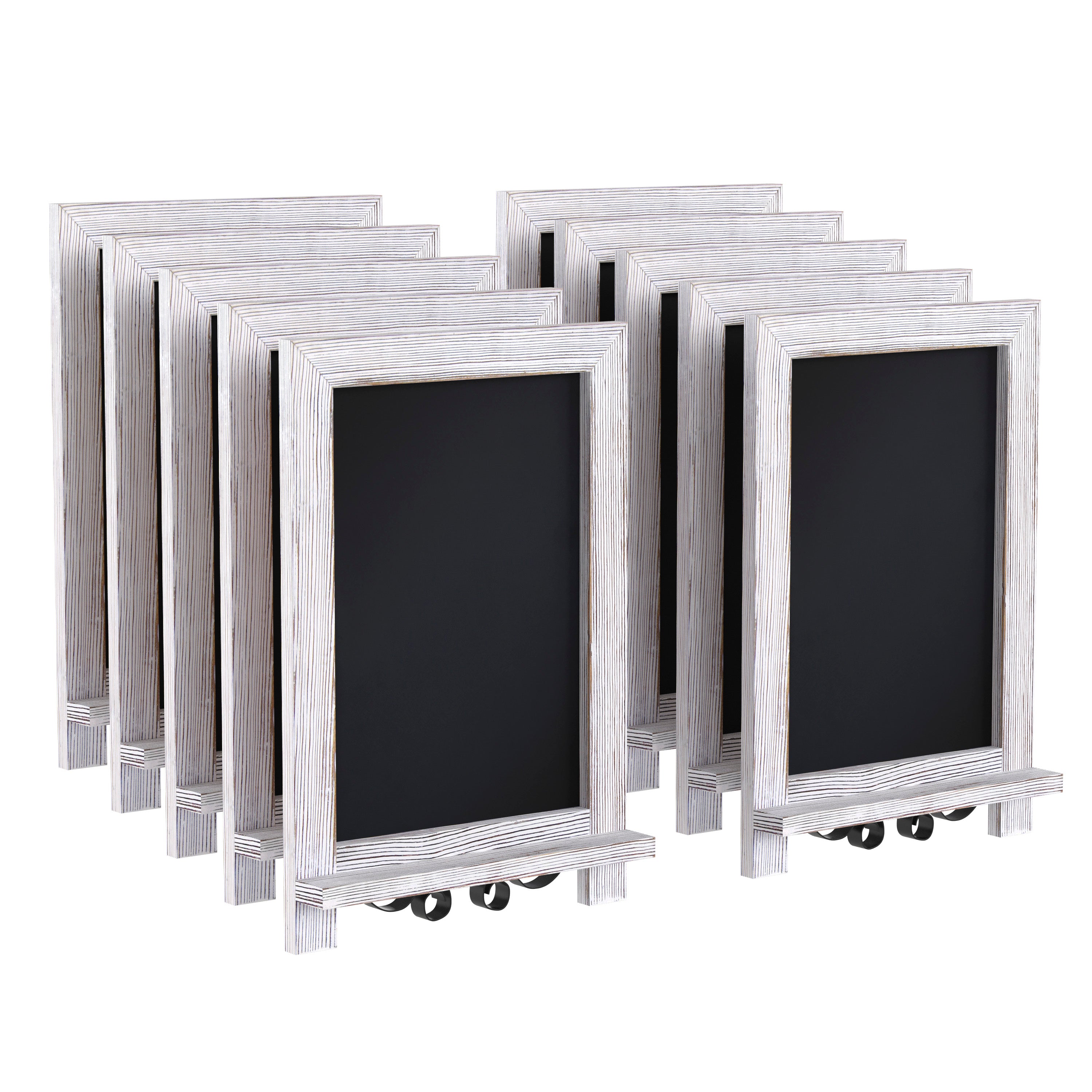 Canterbury 9.5" x 14" Whitewashed Tabletop Magnetic Chalkboards with Metal Scrolled Legs, Hanging Wall Chalkboards, Countertop Memo Boards, Set of 10